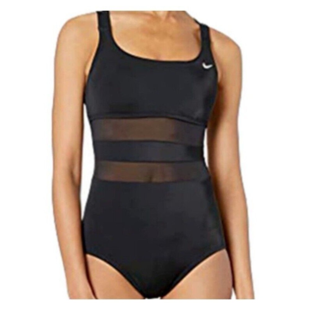 Nike Women's Standard Mesh Solid Edge V-Back One Piece Swimsuit Swimwear  Sz M - Picture 2 of 13